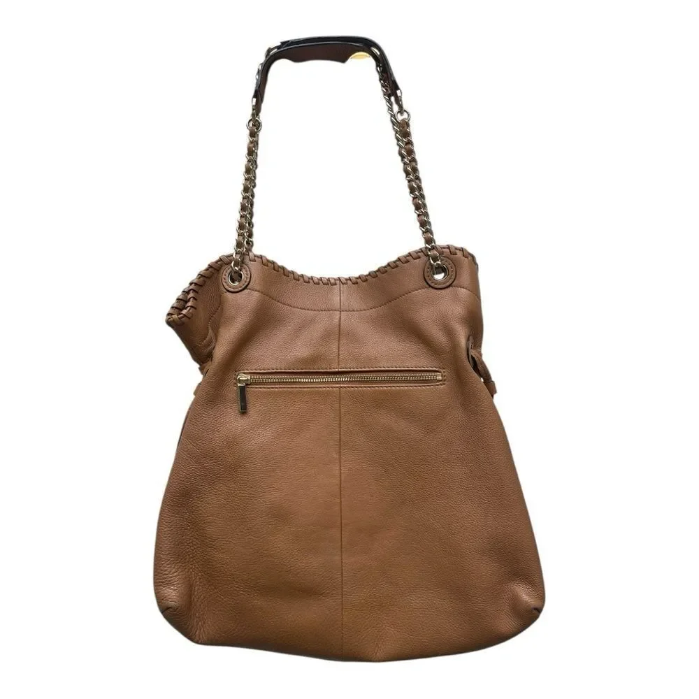 Tory Burch Marion Chain Tote Tan Pebbled Leather, Gold Chain Strap Quiet Luxury